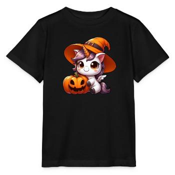Whimsical Halloween Unicorn Dinosaur with - Stanley/Stella MINI CREATOR Kids’ T-Shirt - black - Front - Mikhail (115cm)