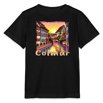 Colmar, ville portuaire française, vieille ville, bâtiment ancien - T-shirt bio MINI CREATOR Stanley/Stella Enfant - noir - Devant - Mikhail (115cm)