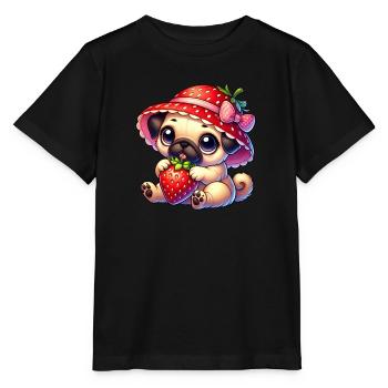 Pug with Strawberry Summer Fruity - Stanley/Stella MINI CREATOR Kids’ T-Shirt - black - Front - Mikhail (115cm)