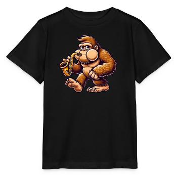Bigfoot Saxophone Jazz Cartoon Thick Cheeks - Stanley/Stella MINI CREATOR Kids’ T-Shirt - black - Front - Mikhail (115cm)