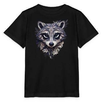 Waschbärkopf mit Blumen - Stanley/Stella Kinder T-Shirt MINI CREATOR  - Schwarz - Vorne - Mikhail (115cm)