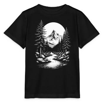 Landschaft Natur Berge Wald Bäume Baum Fluss Berg - Stanley/Stella Kinder T-Shirt MINI CREATOR  - Schwarz - Vorne - Mikhail (115cm)