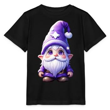 Gnome de Noël violet avec chapeau pointu - T-shirt bio MINI CREATOR Stanley/Stella Enfant - noir - Devant - Mikhail (115cm)