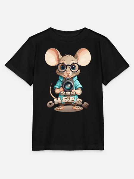 Maus mit Kamera - Stanley/Stella Kinder T-Shirt MINI CREATOR - Schwarz