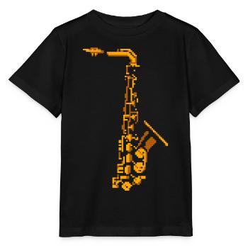 Saxophone Pixel Art - T-shirt bio MINI CREATOR Stanley/Stella Enfant - noir - Devant - Mikhail (115cm)