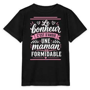 Le bonheur c'est d'avoir une maman formidable - T-shirt bio MINI CREATOR Stanley/Stella Enfant - noir - Devant - Mikhail (115cm)