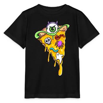 Gruselige Horror Pizza Schnitte Totenkopf Spinne - Stanley/Stella Kinder T-Shirt MINI CREATOR  - Schwarz - Vorne - Mikhail (115cm)