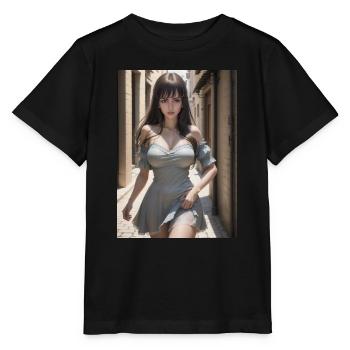 Woman in a alley, town,Generated AI - Stanley/Stella Kinder T-Shirt MINI CREATOR  - Schwarz - Vorne - Mikhail (115cm)