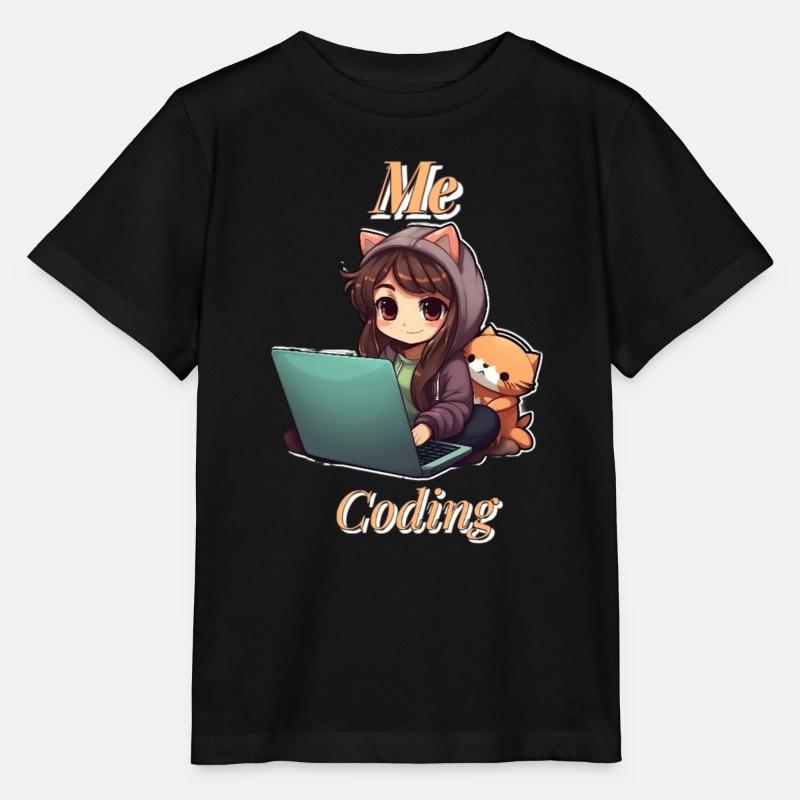 "Code Cutie: Anime-inspired Girl Coding" - Stanley/Stella MINI CREATOR Kids’ T-Shirt - black