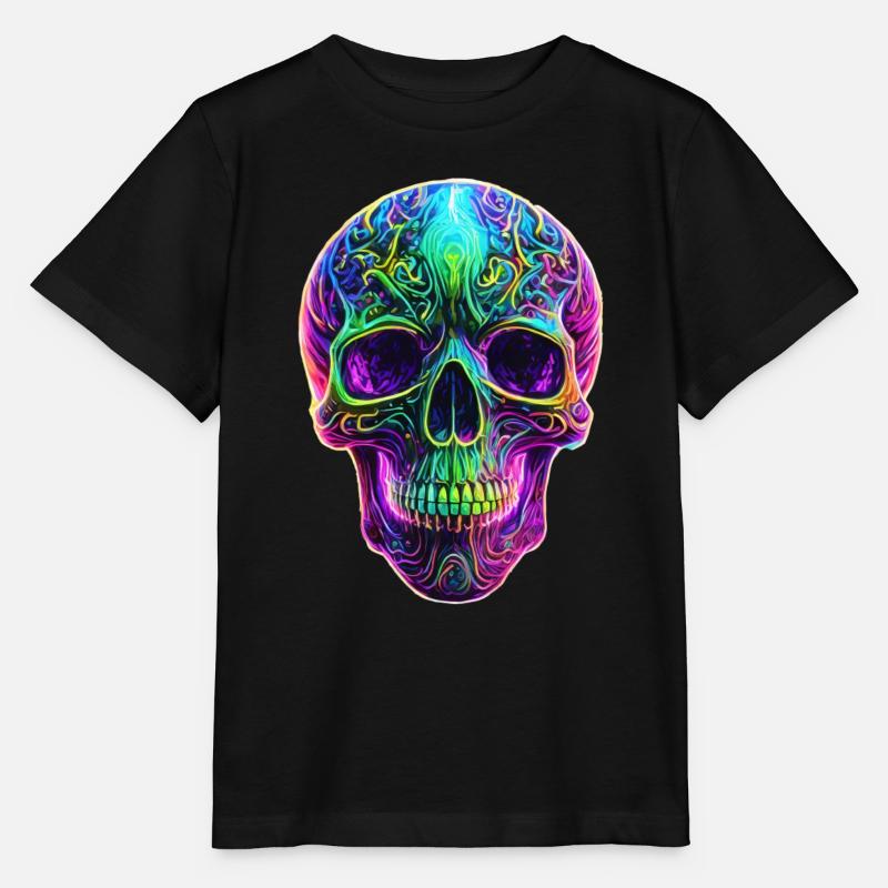 Neonfarbener, bunter Totenkopf - Stanley/Stella Kinder T-Shirt MINI CREATOR - Schwarz