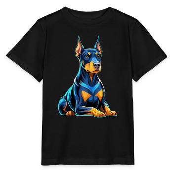 Dobermann sitzend mit Hundeblick - Stanley/Stella Kinder T-Shirt MINI CREATOR  - Schwarz - Vorne - Mikhail (115cm)