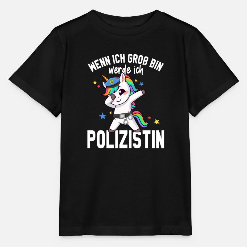 Wenn ich gross bin werde ich Polizistin Einhorn - Stanley/Stella Kinder T-Shirt MINI CREATOR  - Schwarz