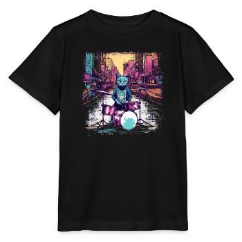 Cat Drummer Music Animal Drums Wild Cat - T-shirt bio MINI CREATOR Stanley/Stella Enfant - noir - Devant - Mikhail (115cm)