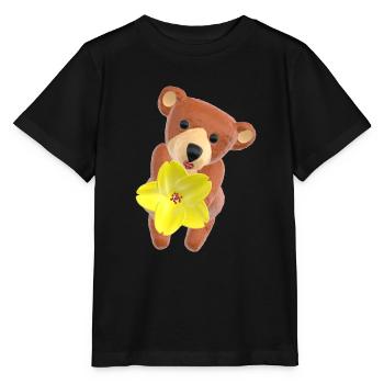 Teddy bear with flower and kissing mouth 3D - Stanley/Stella MINI CREATOR Kids’ T-Shirt - black - Front - Mikhail (115cm)