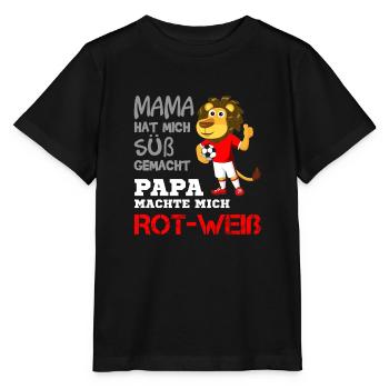 Rot-Weiß Fußball Verein Löwe Geschenk Rot Weiss - Stanley/Stella Kinder T-Shirt MINI CREATOR  - Schwarz - Vorne - Mikhail (115cm)