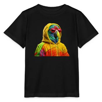 Parrot with Sunglasses Colorful Cool Parrots - Stanley/Stella MINI CREATOR Kids’ T-Shirt - black - Front - Mikhail (115cm)
