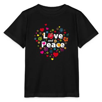 Love and Peace Herzen Blumen Peacezeichen Liebe - Stanley/Stella Kinder T-Shirt MINI CREATOR  - Schwarz - Vorne - Mikhail (115cm)