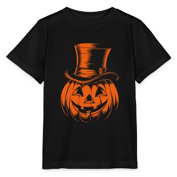 Halloweenkürbis mit Zylinder Strichzeichnung - Stanley/Stella Kinder T-Shirt MINI CREATOR  - Schwarz - Vorne - Mikhail (115cm)