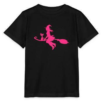 Sorcière sur un balai avec un chat doux « Catrina » - T-shirt bio MINI CREATOR Stanley/Stella Enfant - noir - Devant - Mikhail (115cm)