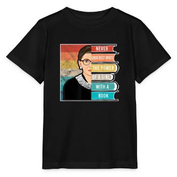 Never Underestimate The Power of A Girl With Book - T-shirt bio MINI CREATOR Stanley/Stella Enfant - noir - Devant - Mikhail (115cm)