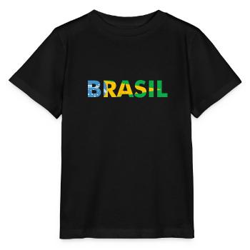 Brasilien Flaggendesign in Nationalfarben - Stanley/Stella Kinder T-Shirt MINI CREATOR  - Schwarz - Vorne - Mikhail (115cm)