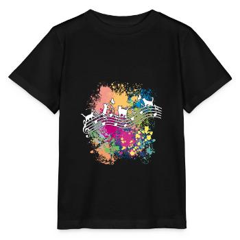 Katzen und Musiknoten Farbkleckse - Stanley/Stella Kinder T-Shirt MINI CREATOR  - Schwarz - Vorne - Mikhail (115cm)