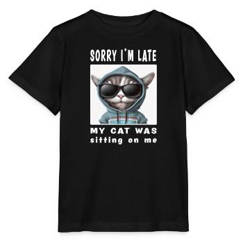 Désolé d’être en retard, mon chat était assis sur moi - T-shirt bio MINI CREATOR Stanley/Stella Enfant - noir - Devant - Mikhail (115cm)