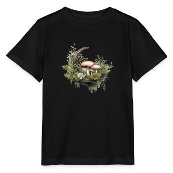 Waldpilze und Moos mit Rose - Stanley/Stella Kinder T-Shirt MINI CREATOR  - Schwarz - Vorne - Mikhail (115cm)