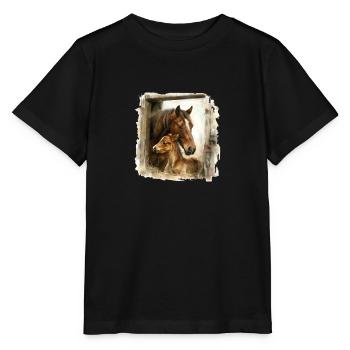 Cheval avec poulain dans le cadre du but - T-shirt bio MINI CREATOR Stanley/Stella Enfant - noir - Devant - Mikhail (115cm)
