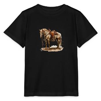 Cheval de selle western en selle brune - T-shirt bio MINI CREATOR Stanley/Stella Enfant - noir - Devant - Mikhail (115cm)