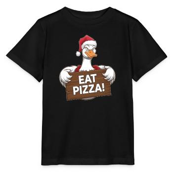 Christmas goose with pizza message - Stanley/Stella MINI CREATOR Kids’ T-Shirt - black - Front - Mikhail (115cm)