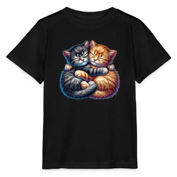Zwei Kuschelnde Kätzchen in Liebevoller Umarmung - Stanley/Stella Kinder T-Shirt MINI CREATOR  - Schwarz - Vorne - Mikhail (115cm)