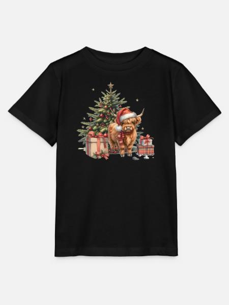 Weihnachtliches Highland-Kuh-Motiv mit - Stanley/Stella T-shirt MINI CREATOR til børn - sort