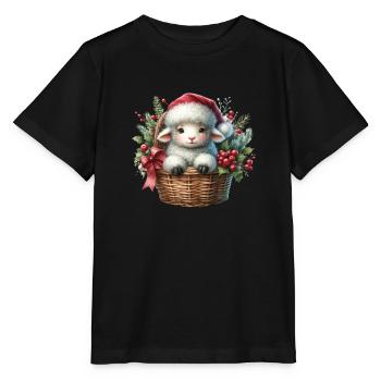 Weihnachtliches Lamm im Korb - Stanley/Stella Kinder T-Shirt MINI CREATOR  - Schwarz - Vorne - Mikhail (115cm)