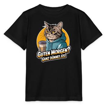 Good morning? Very thin ! Cat with coffee - Stanley/Stella MINI CREATOR Kids’ T-Shirt - black - Front - Mikhail (115cm)