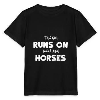 Cette fille court sur Jésus et les chevaux - T-shirt bio MINI CREATOR Stanley/Stella Enfant - noir - Devant - Mikhail (115cm)