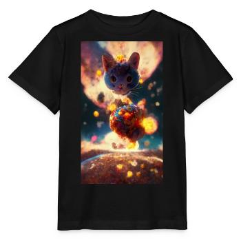 Dieu chat planant au-dessus d’une planète - T-shirt bio MINI CREATOR Stanley/Stella Enfant - noir - Devant - Mikhail (115cm)