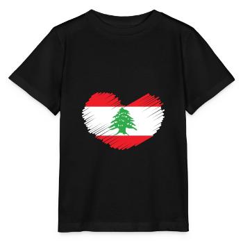Libanon Flagge Herz Zeder Baum Wappen Geschenkidee - Stanley/Stella Kinder T-Shirt MINI CREATOR  - Schwarz - Vorne - Mikhail (115cm)
