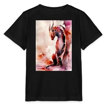 Red Watercolor Dragon - Stanley/Stella MINI CREATOR Kids’ T-Shirt - black - Front - Mikhail (115cm)