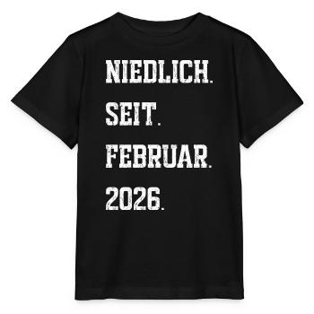 Birth February 2026 - Stanley/Stella MINI CREATOR Kids’ T-Shirt - black - Front - Mikhail (115cm)
