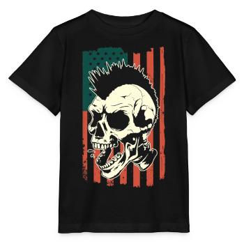 Punk Schädel auf US-Flagge - Stanley/Stella Kinder T-Shirt MINI CREATOR  - Schwarz - Vorne - Mikhail (115cm)