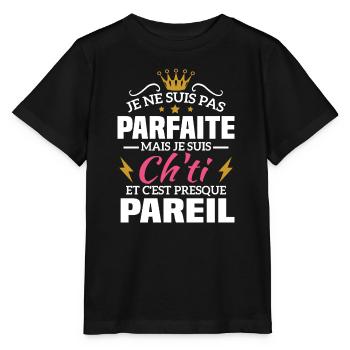 Pas parfaite mais je suis ch'ti - T-shirt bio MINI CREATOR Stanley/Stella Enfant - noir - Devant - Mikhail (115cm)