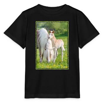 Haflinger horses cute foal with mare - Stanley/Stella MINI CREATOR Kids’ T-Shirt - black - Front - Mikhail (115cm)