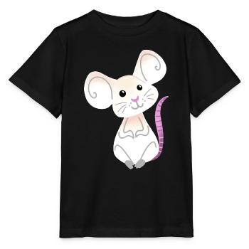 Hand gezeichnete weiße Maus sitzend - Stanley/Stella Kinder T-Shirt MINI CREATOR  - Schwarz - Vorne - Mikhail (115cm)