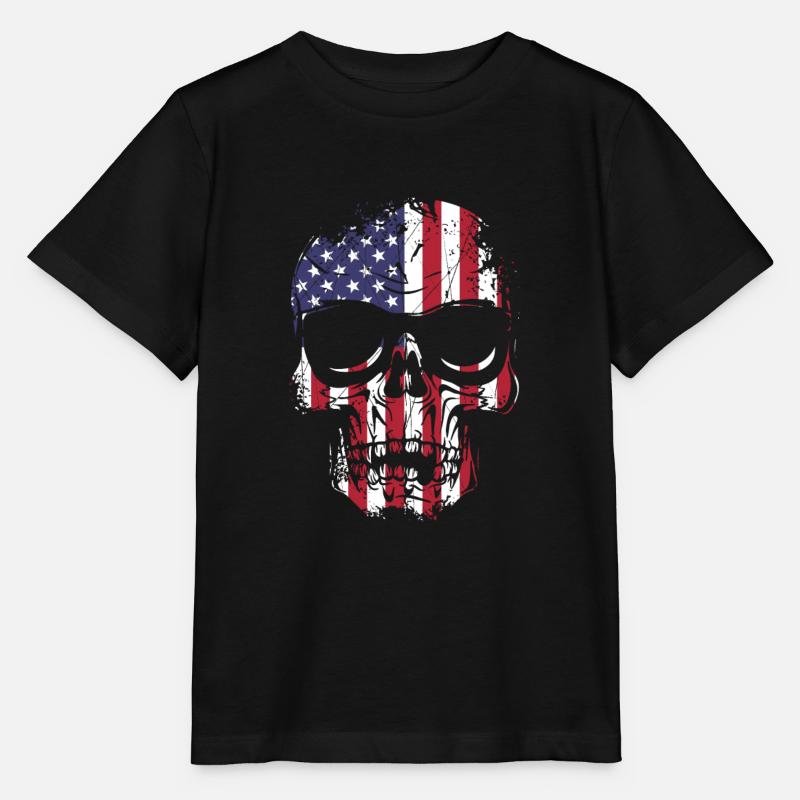 US Flaggen Schädel mit Sonnenbrille - Stanley/Stella Kinder T-Shirt MINI CREATOR - Schwarz