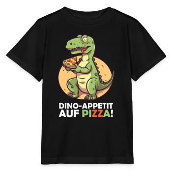 Dinosaurier mit Pizza - Stanley/Stella Kinder T-Shirt MINI CREATOR  - Schwarz - Vorne - Mikhail (115cm)