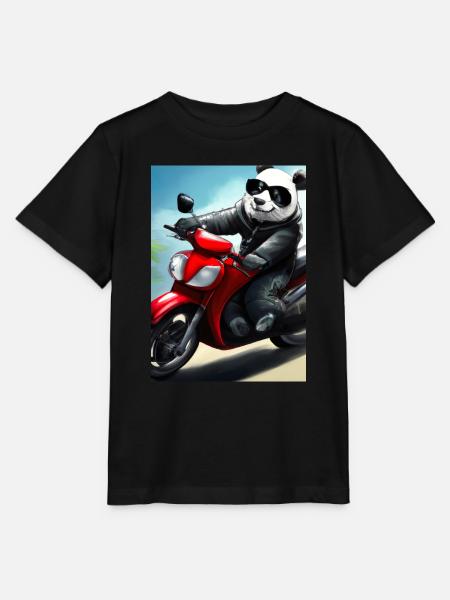 Motorrad-Panda - Stanley/Stella Kinder T-Shirt MINI CREATOR  - Schwarz