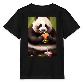 Panda isst Fast Food - Stanley/Stella Kinder T-Shirt MINI CREATOR  - Schwarz - Vorne - Mikhail (115cm)