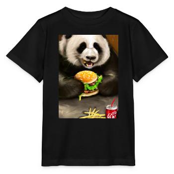 Panda isst Fast Food - Stanley/Stella Kinder T-Shirt MINI CREATOR  - Schwarz - Vorne - Mikhail (115cm)