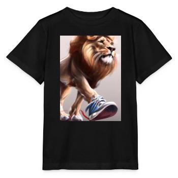 Löwe trägt Turnschuhe - Stanley/Stella Kinder T-Shirt MINI CREATOR  - Schwarz - Vorne - Mikhail (115cm)